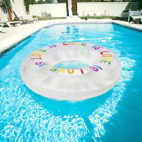 "Love Is Love" LGBTQ Pride Round Pool Float Swimming Ring Rainbow Inflatable 33” - Picture 6 of 12